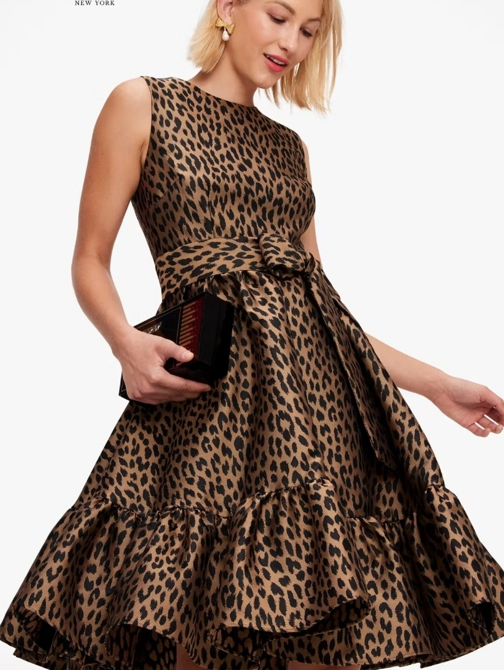 NWT Kate Spade New York Leopard Print Fit & Flare Knee Length Ruffle Dress Sz 12